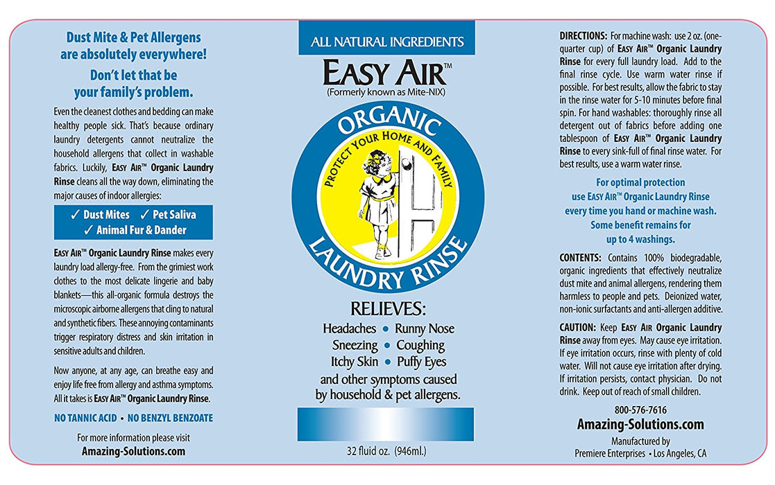 Easy Air   Organic Allergy Relief Laundry Rinse REFILL